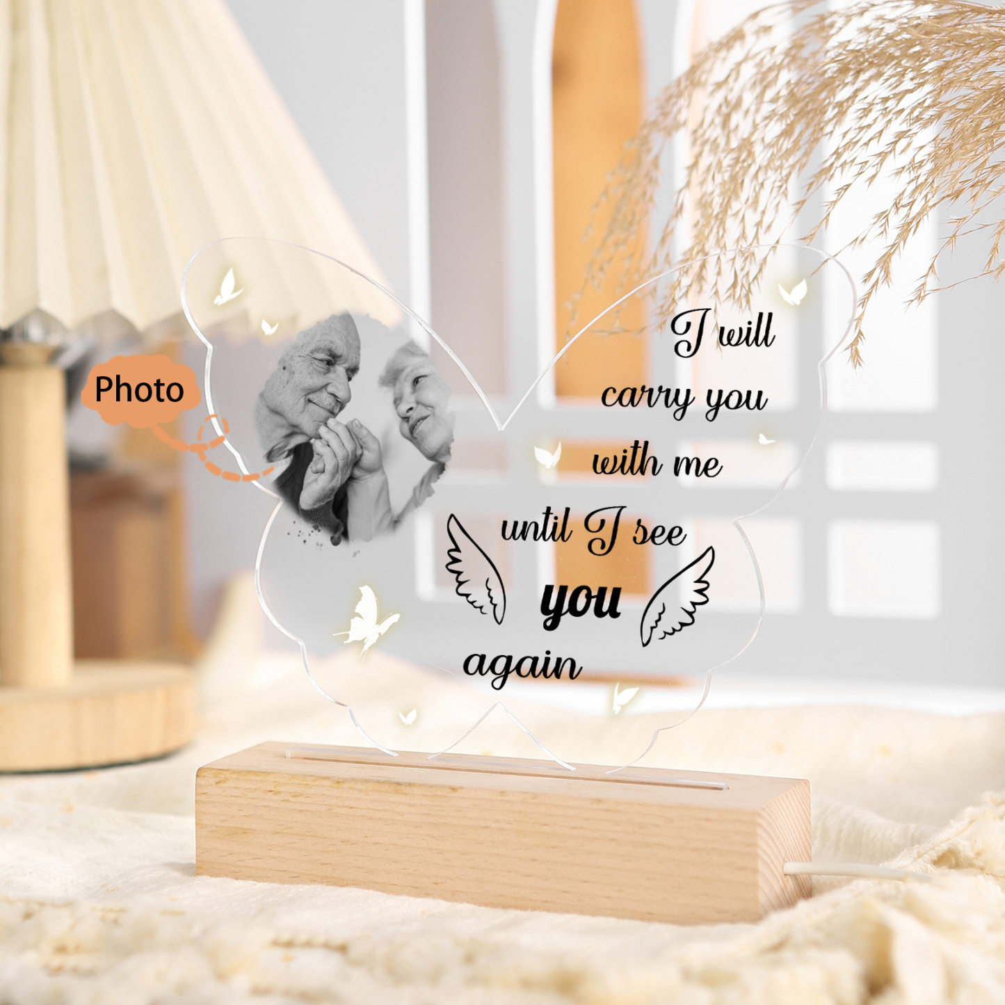 Personalized Memorial Butterfly Light with Custom Photo Heartfelt Tribute Lamp for Cherished Memories