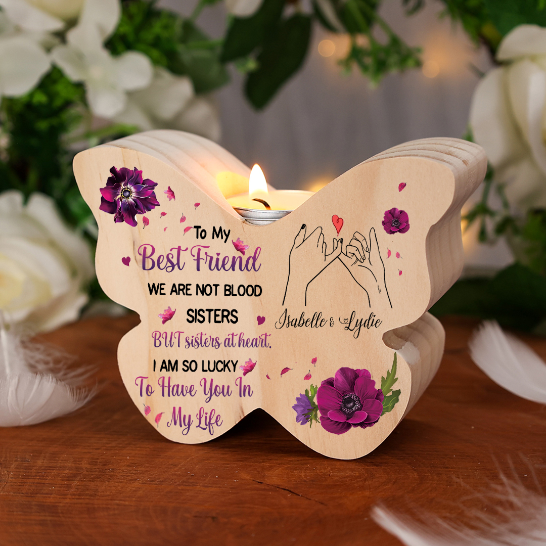 To My Best Friend Pinky Promise Personalized Butterfly Candle Holder with 2 Names Commemorative Friendship Keepsake