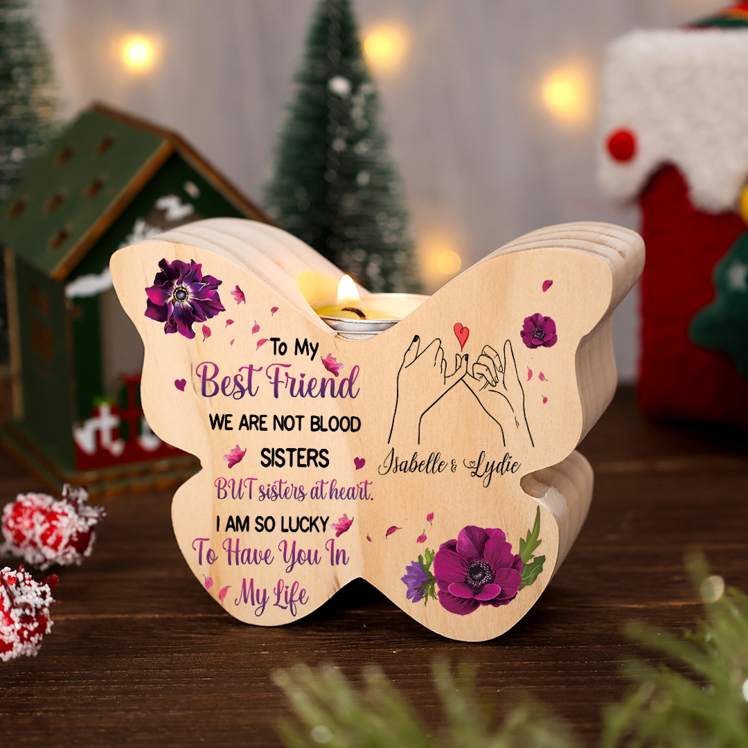 To My Best Friend Pinky Promise Personalized Butterfly Candle Holder with 2 Names Commemorative Friendship Keepsake