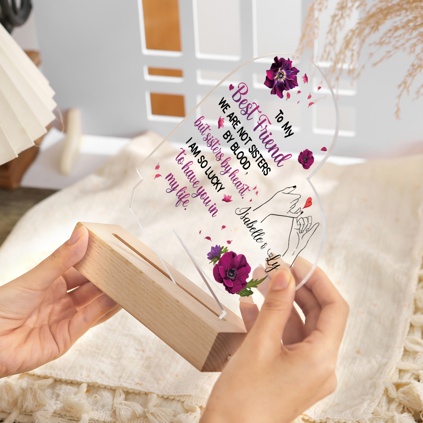 Personalized Heart-Shaped Memorial Light with Custom 2 Names Cherished Friendship Keepsake