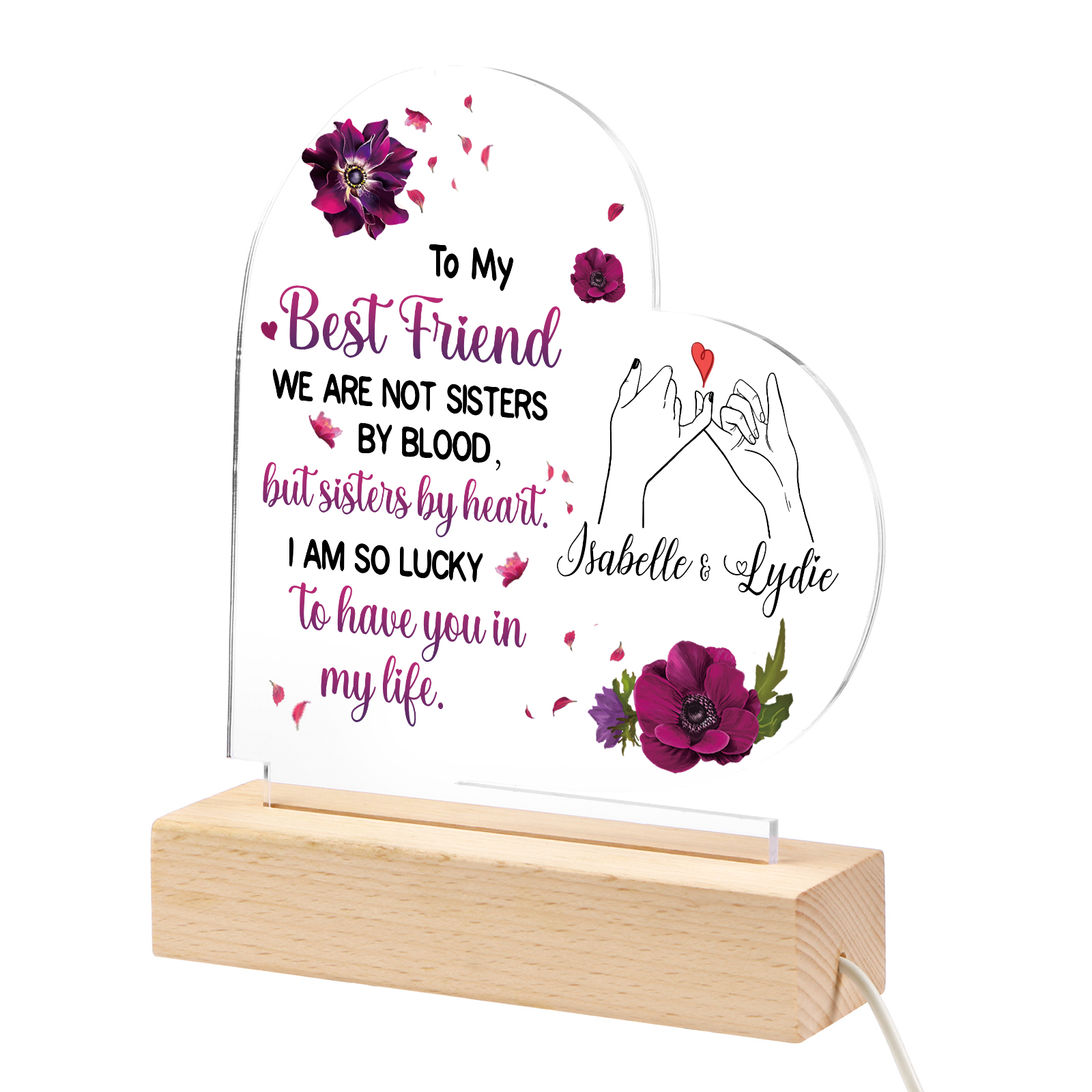 Personalized Heart-Shaped Memorial Light with Custom 2 Names Cherished Friendship Keepsake