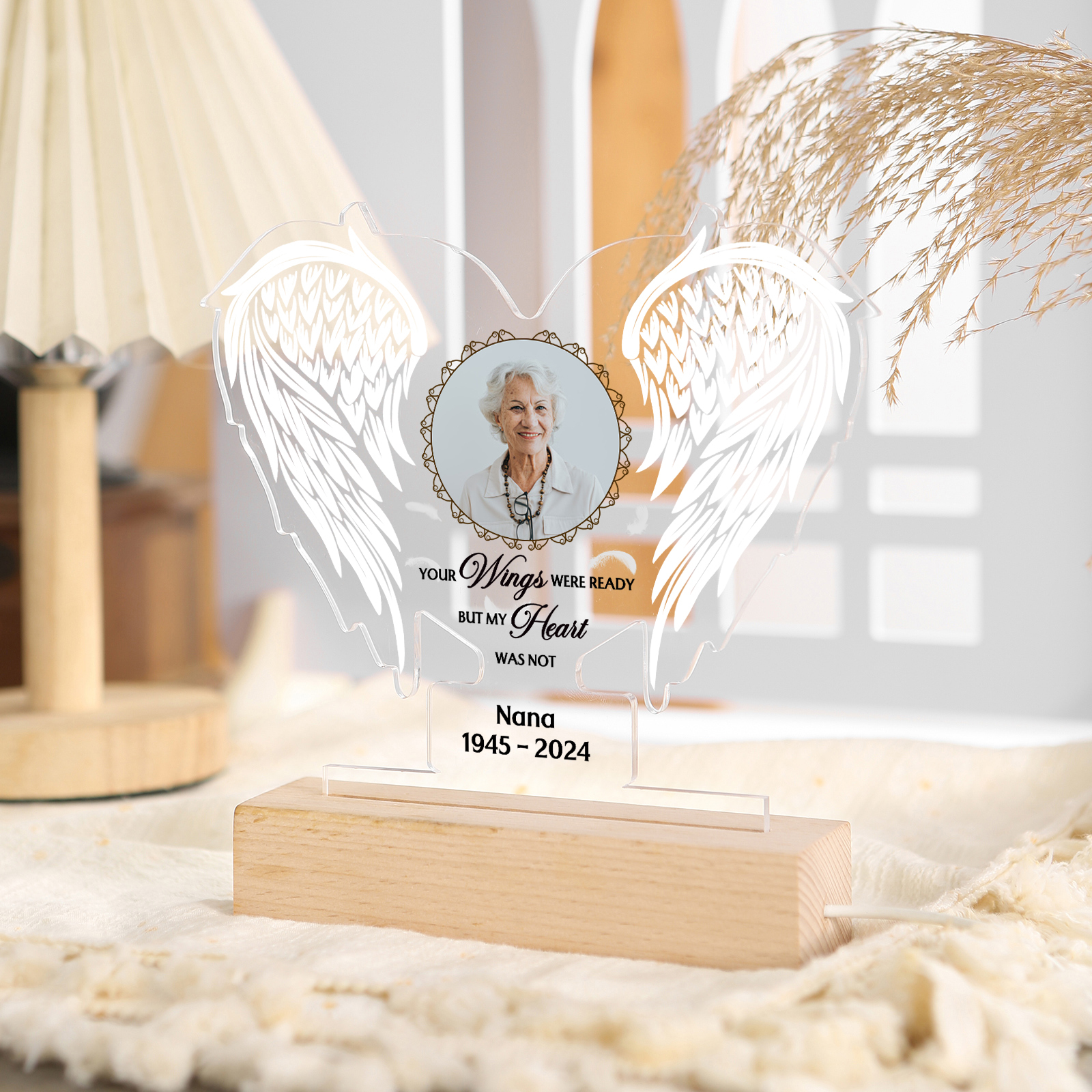 Personalized Memorial Angel Wings Acrylic Light with Custom Photo Name & Date A Unique Remembrance