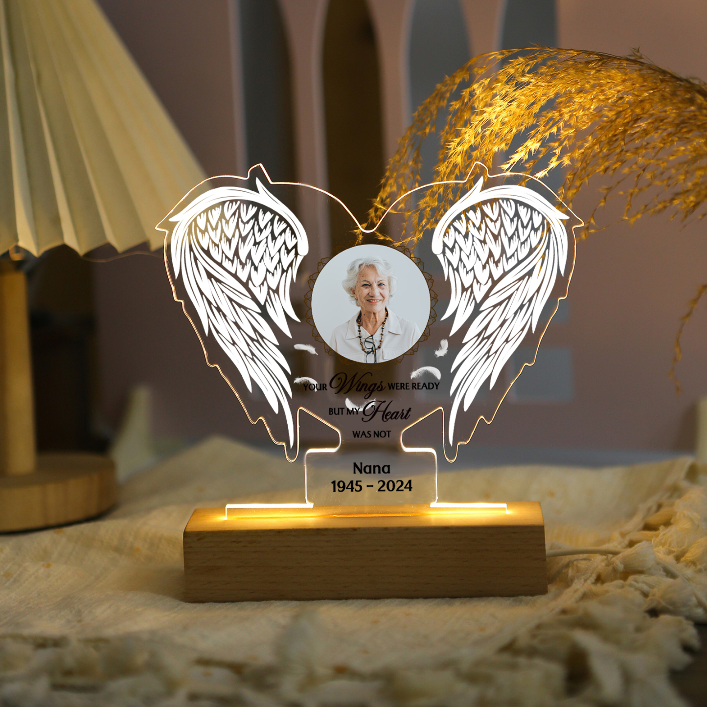 Personalized Memorial Angel Wings Acrylic Light with Custom Photo Name & Date A Unique Remembrance