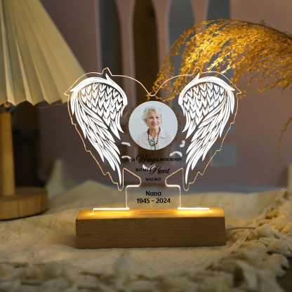 Personalized Memorial Angel Wings Acrylic Light with Custom Photo Name & Date A Unique Remembrance