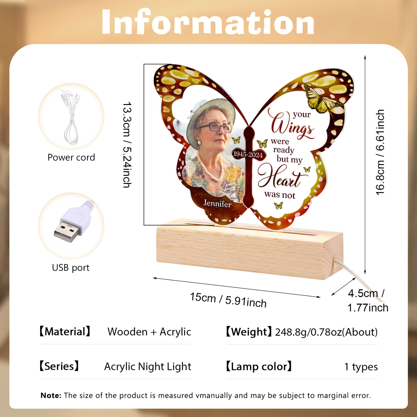 Personalized Butterfly Memorial Acrylic Light with Custom Photo Name & Date A Heartfelt Tribute