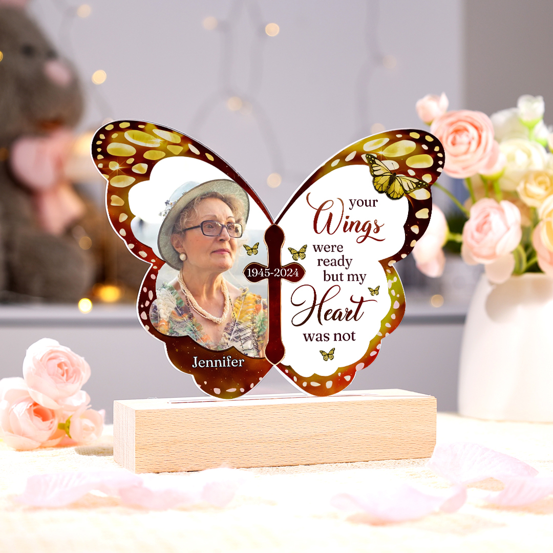 Personalized Butterfly Memorial Acrylic Light with Custom Photo Name & Date A Heartfelt Tribute