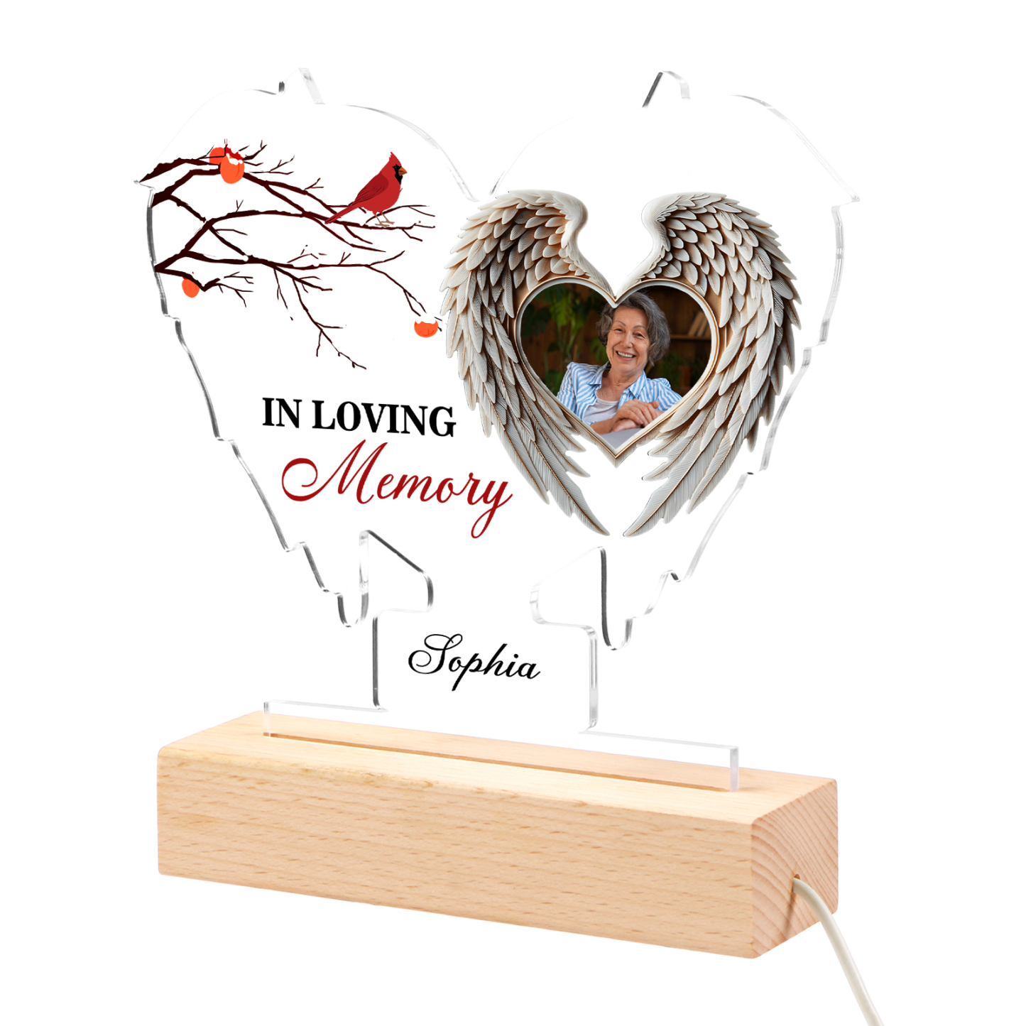In Loving Memory Personalized Memorial Angel Wings Acrylic Light with Photo & Name A Unique Tribute