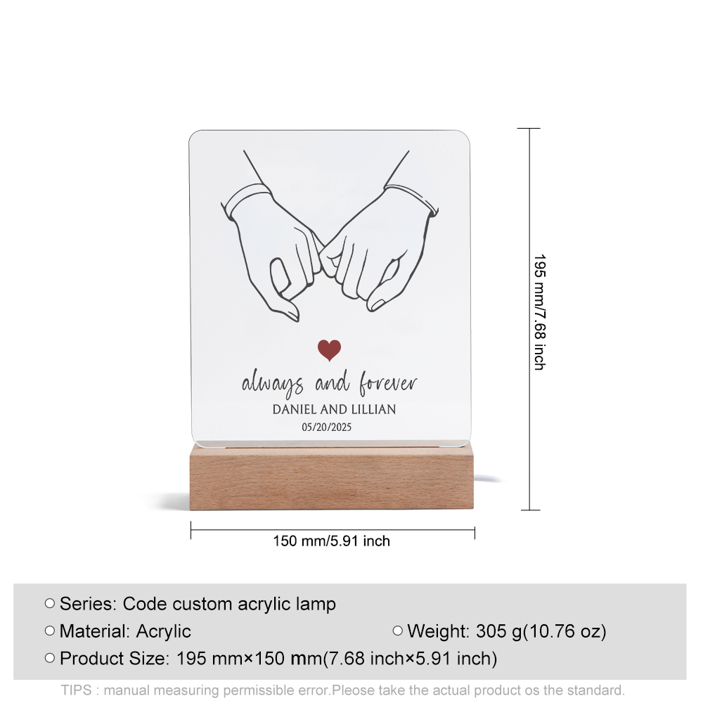 Personalized LED Acrylic Plaque Always and Forever Pinky Promise Gift for Couple
