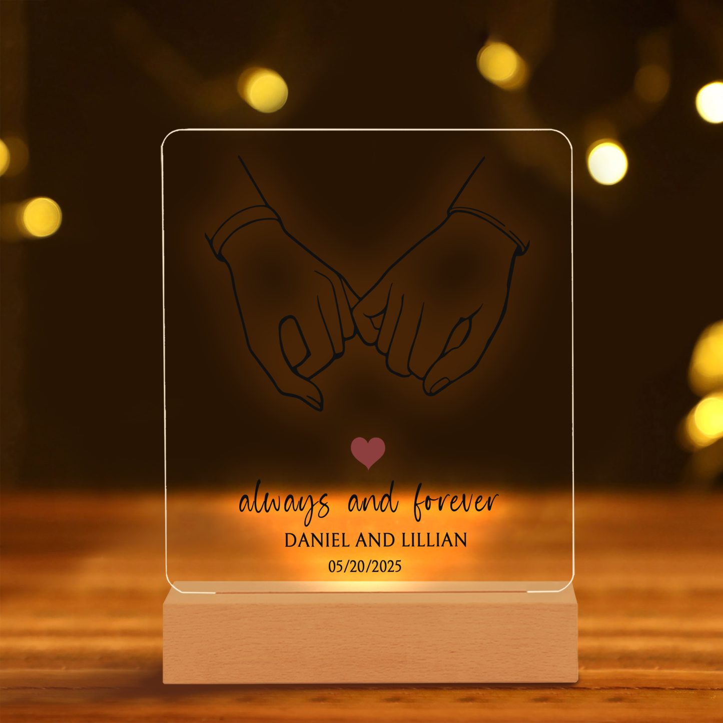 Personalized LED Acrylic Plaque Always and Forever Pinky Promise Gift for Couple