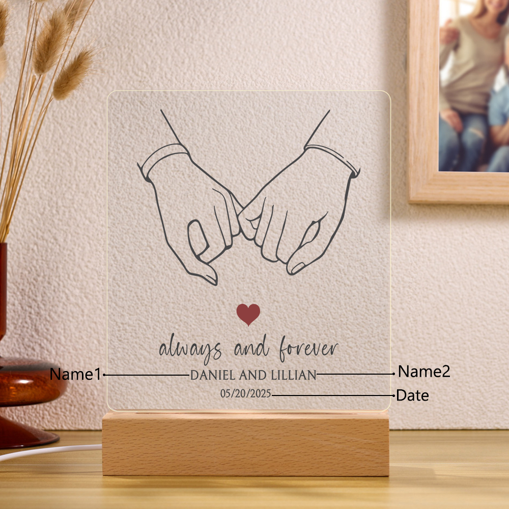 Personalized LED Acrylic Plaque Always and Forever Pinky Promise Gift for Couple