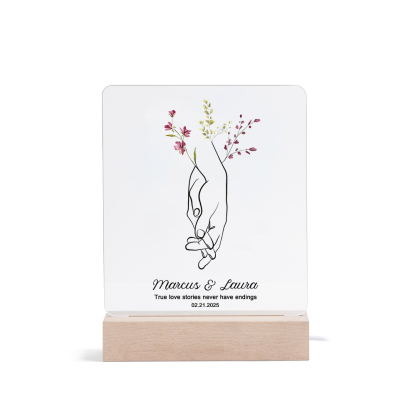 Personalized LED Acrylic Plaque Holding Hands Gift for Couple