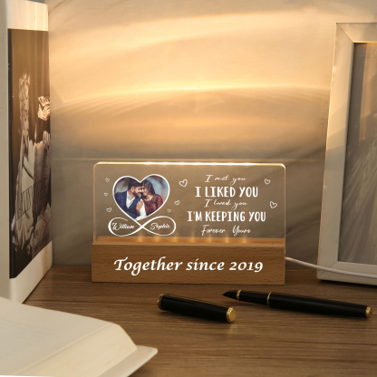 LED Personalized Photo Lights Bedside Lamp with 2 Names & Year Valentine’s Day Gift for Couples