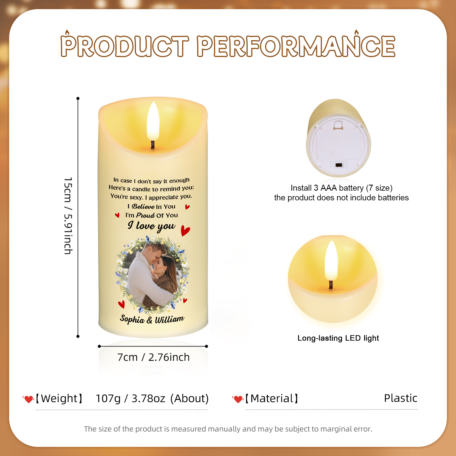 Personalized LED Candle I Believe in You I am Proud of You I Love You Gift for Couple