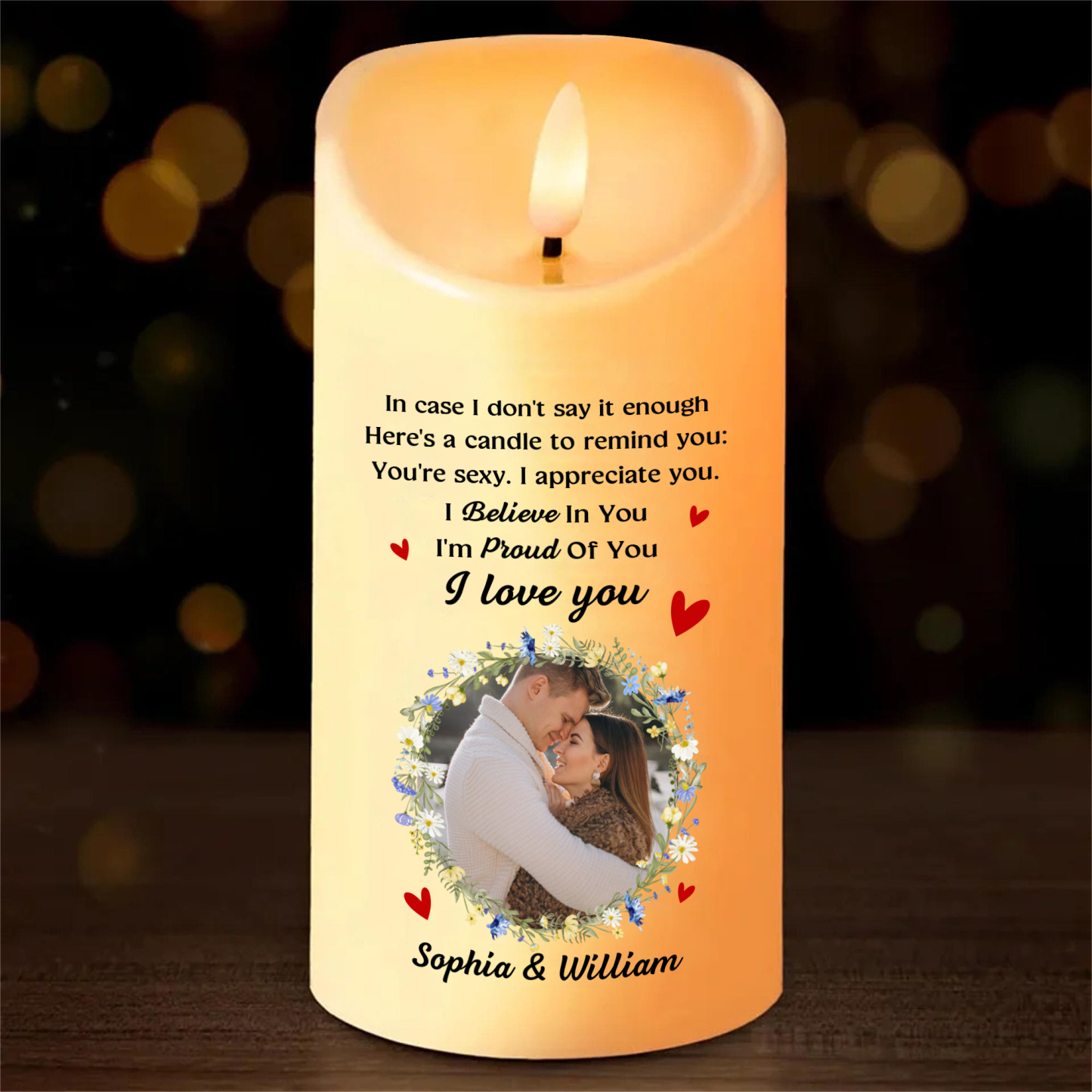 Personalized LED Candle I Believe in You I am Proud of You I Love You Gift for Couple