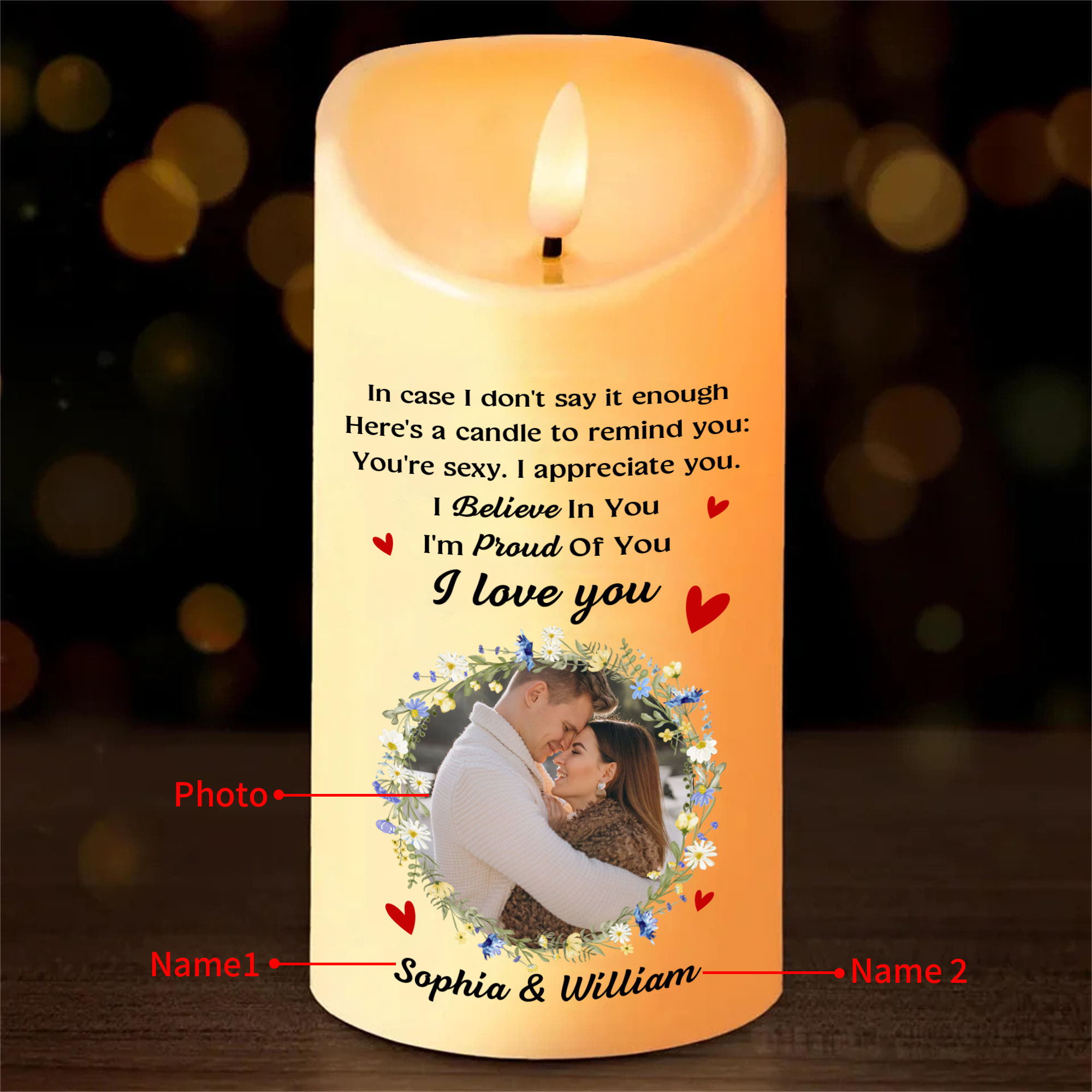 Personalized LED Candle I Believe in You I am Proud of You I Love You Gift for Couple