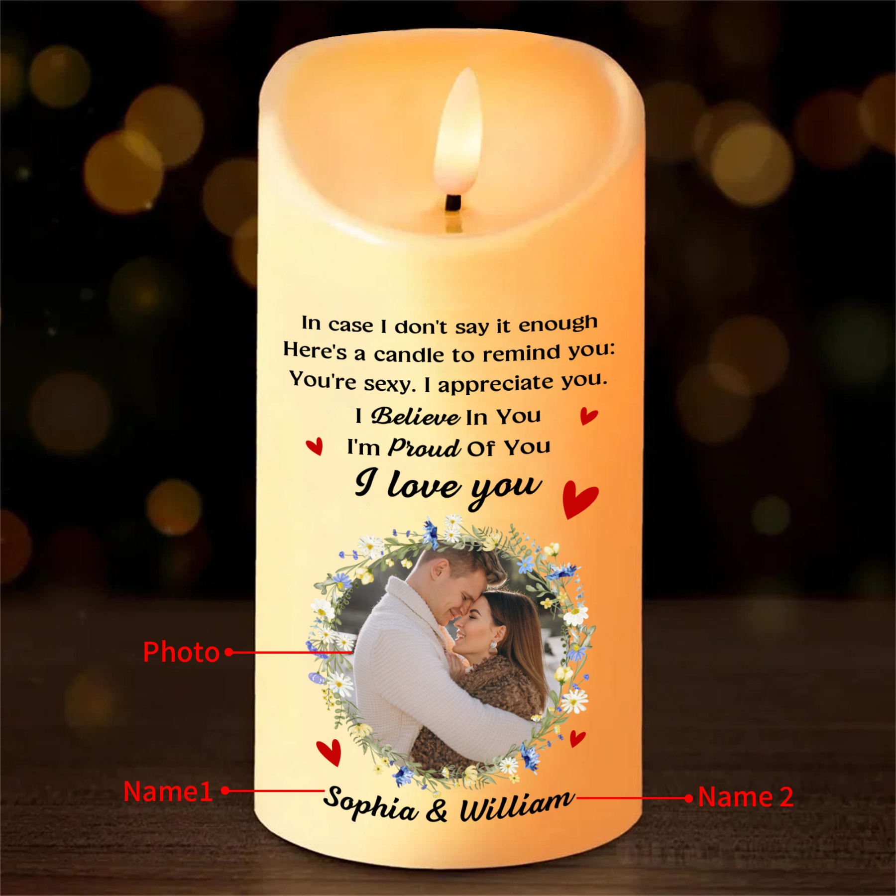 Personalized LED Candle I Believe in You I am Proud of You I Love You Gift for Couple