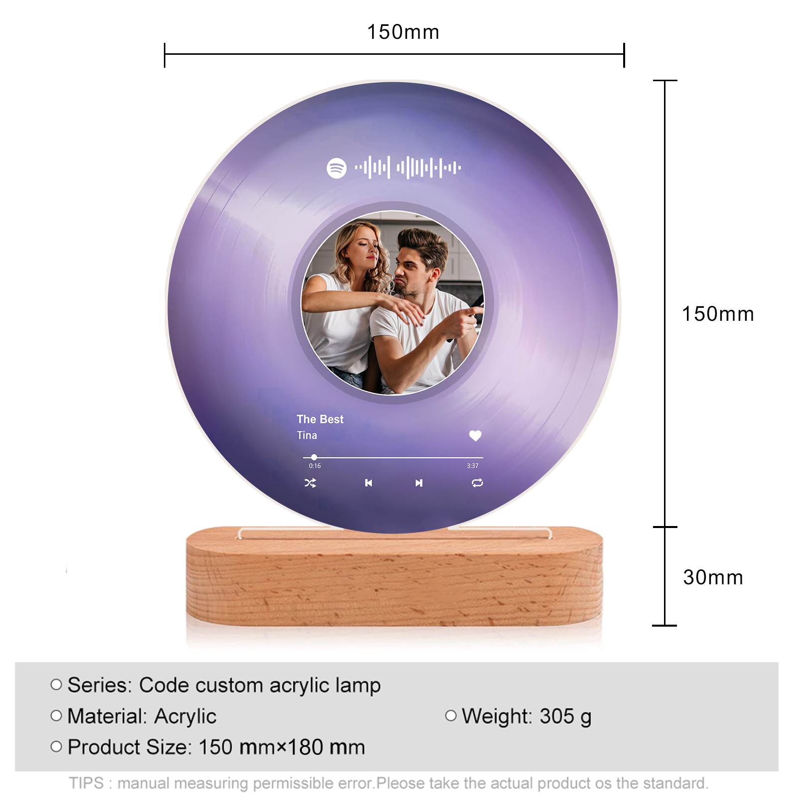 Personalized Photo and Song Light Acrylic Plaque Heartfelt Home Decoration Gift for Couple