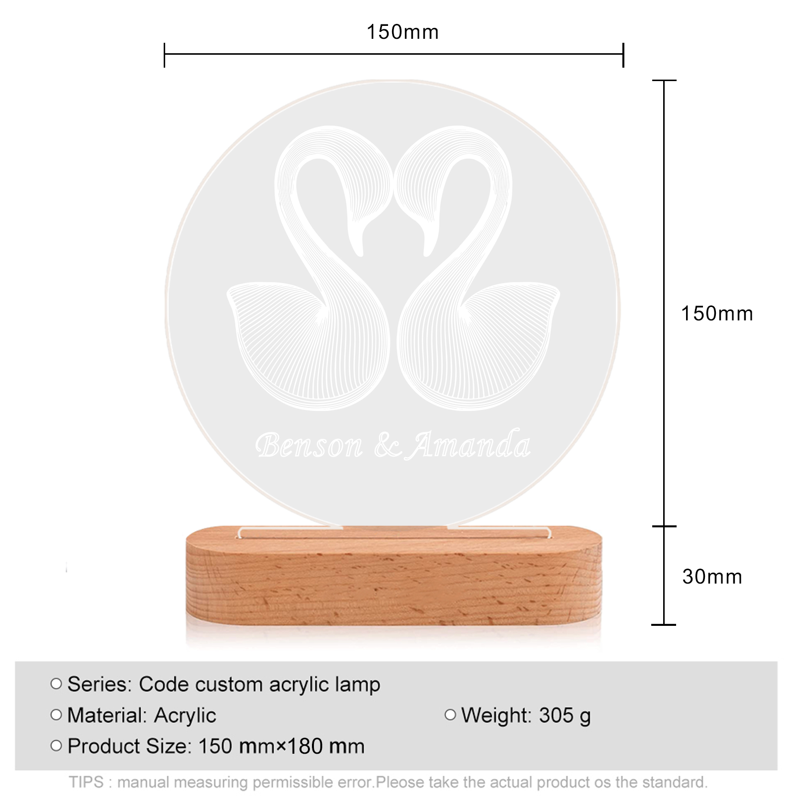 Personalized Swan Light Acrylic Plaque Elegant Home Decoration Gift for Couple