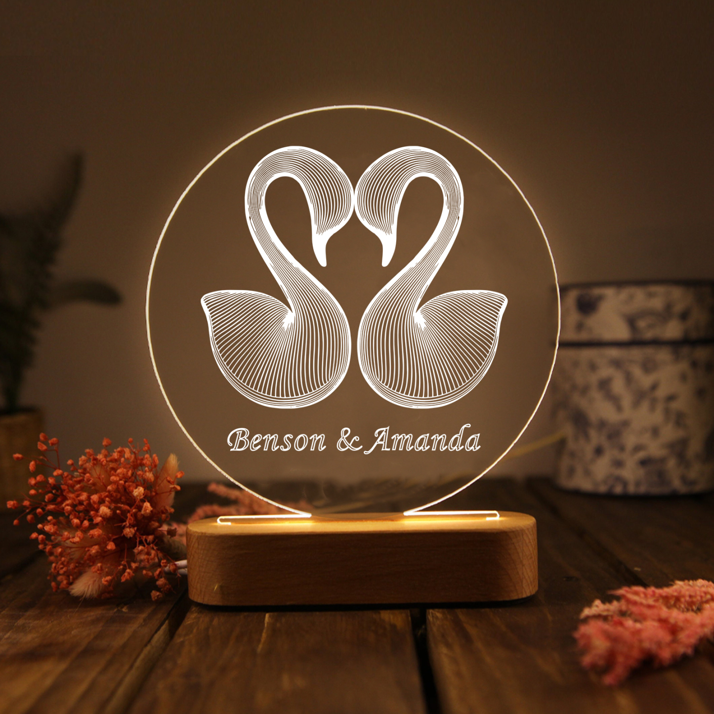 Personalized Swan Light Acrylic Plaque Elegant Home Decoration Gift for Couple