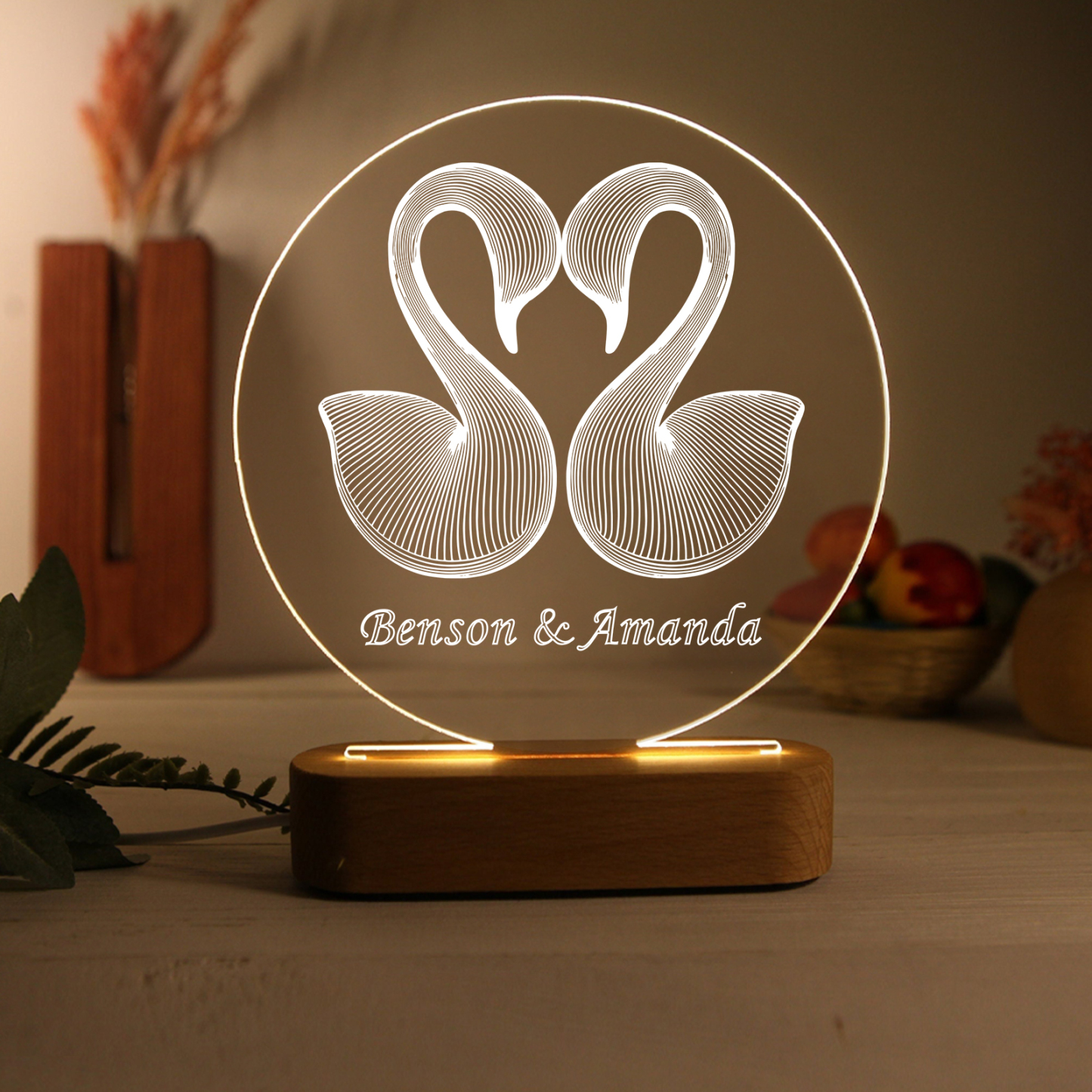 Personalized Swan Light Acrylic Plaque Elegant Home Decoration Gift for Couple