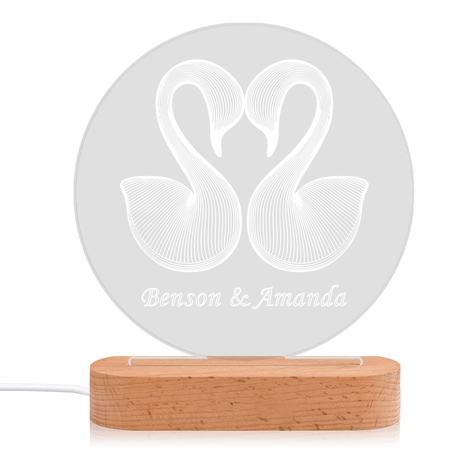 Personalized Swan Light Acrylic Plaque Elegant Home Decoration Gift for Couple