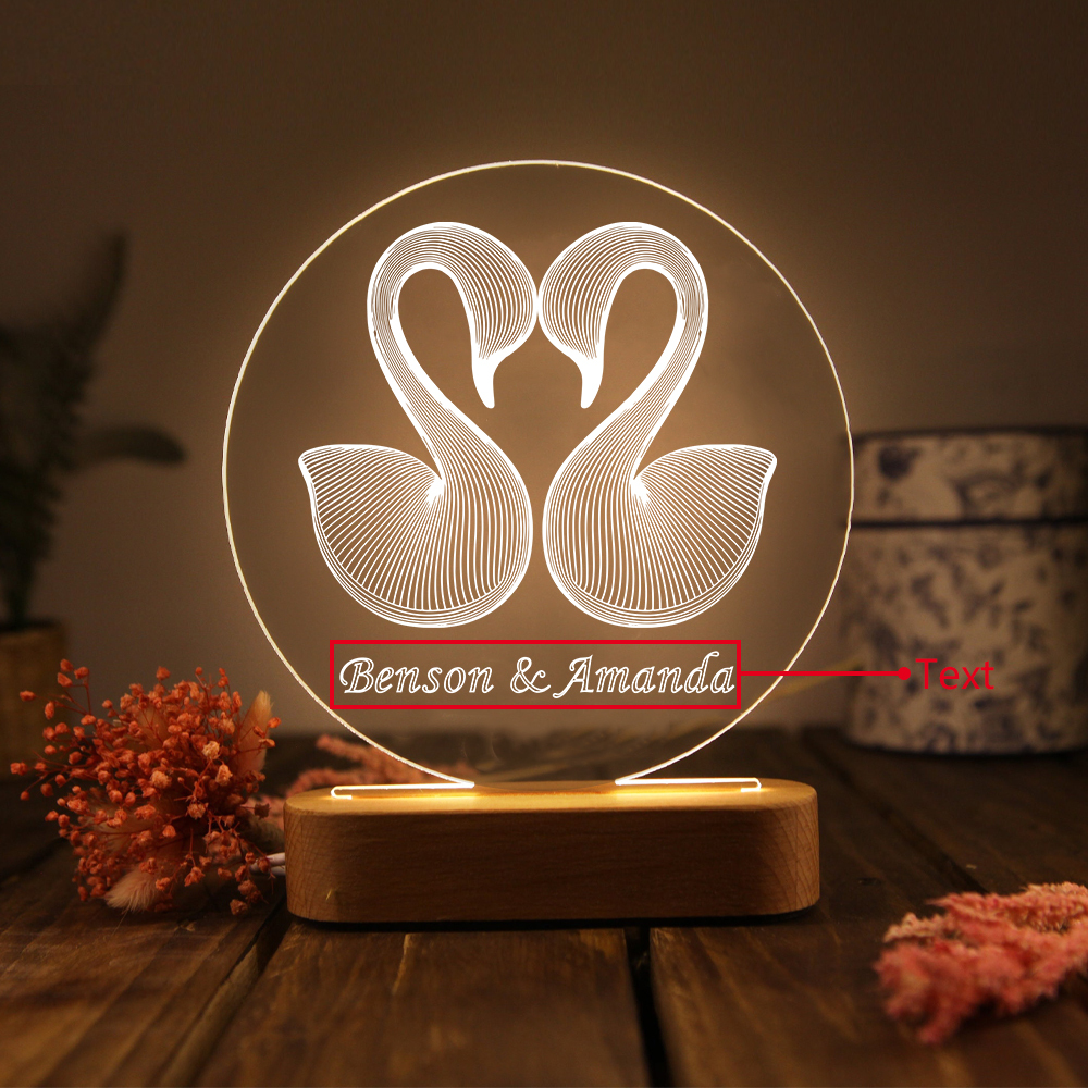 Personalized Swan Light Acrylic Plaque Elegant Home Decoration Gift for Couple
