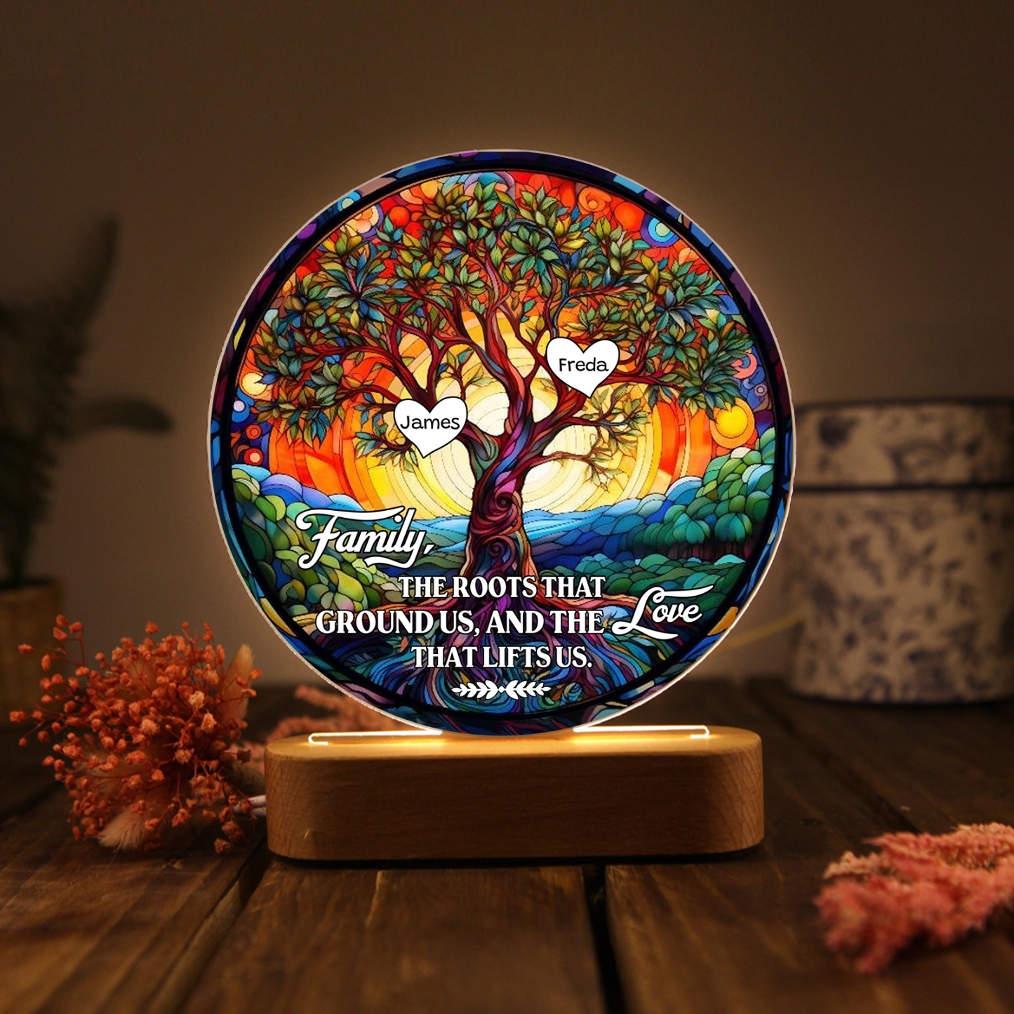 2 Names Personalized Tree of Life LED Night Light Family The Roots That Ground Us and the Love That Lifts Us Gift for Grandparents | Lorajewel