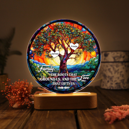 2 Names Personalized Tree of Life LED Night Light Family The Roots That Ground Us and the Love That Lifts Us Gift for Grandparents | Lorajewel