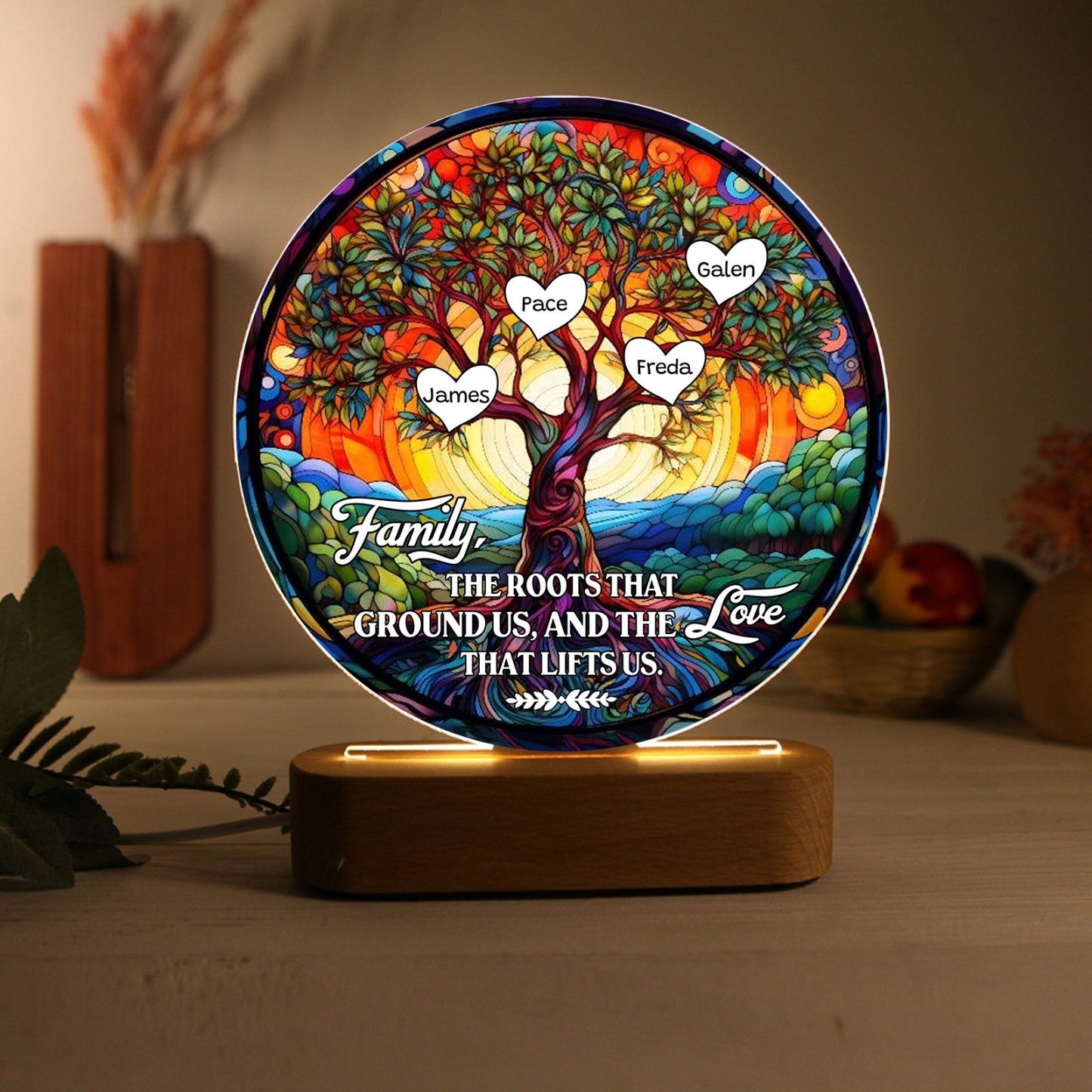 4 Names Personalized Tree of Life LED Night Light Family The Roots That Ground Us and the Love That Lifts Us Gift for Grandparents | Lorajewel