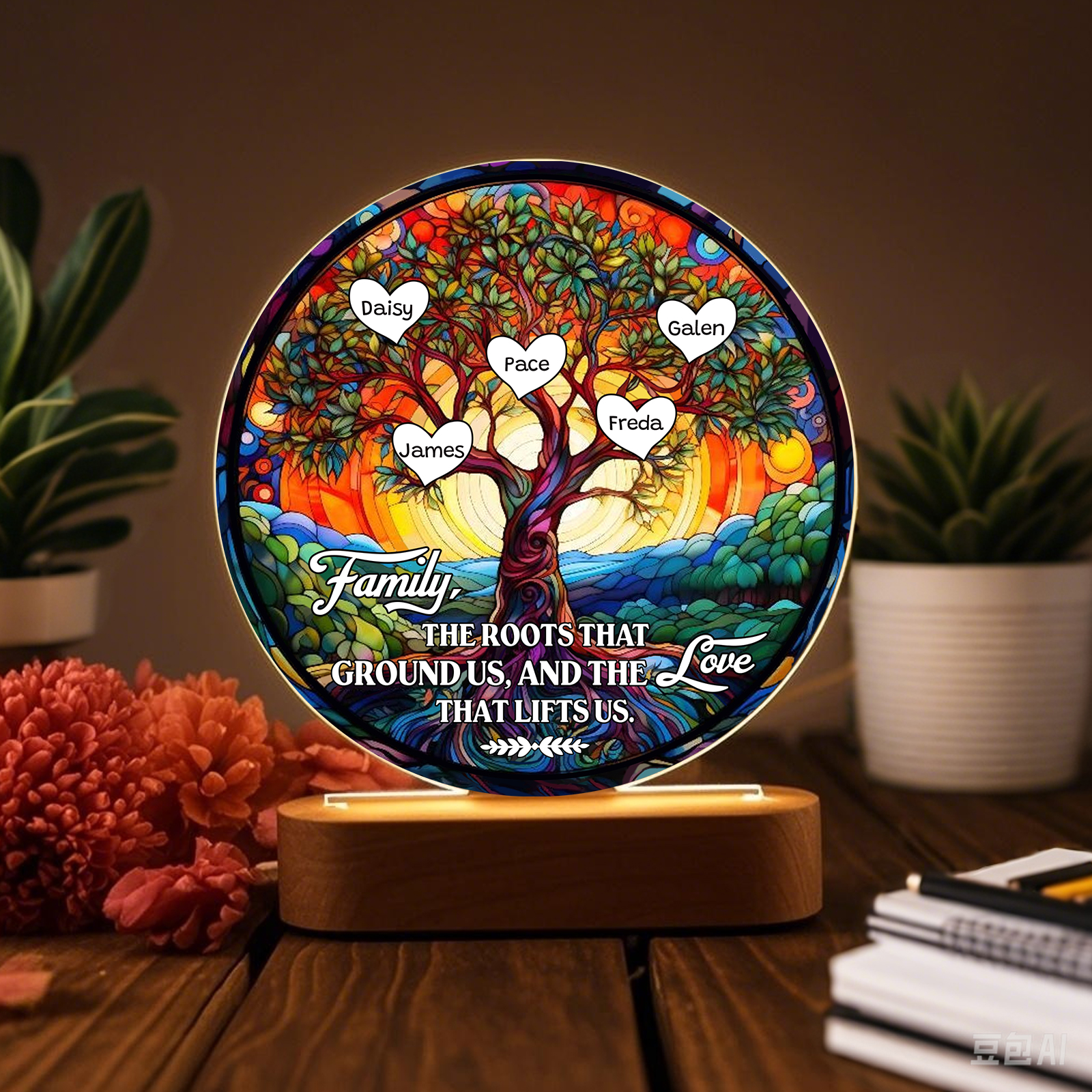 5 Names Personalized Tree of Life LED Night Light Family The Roots That Ground Us and the Love That Lifts Us Gift for Grandparents | Lorajewel