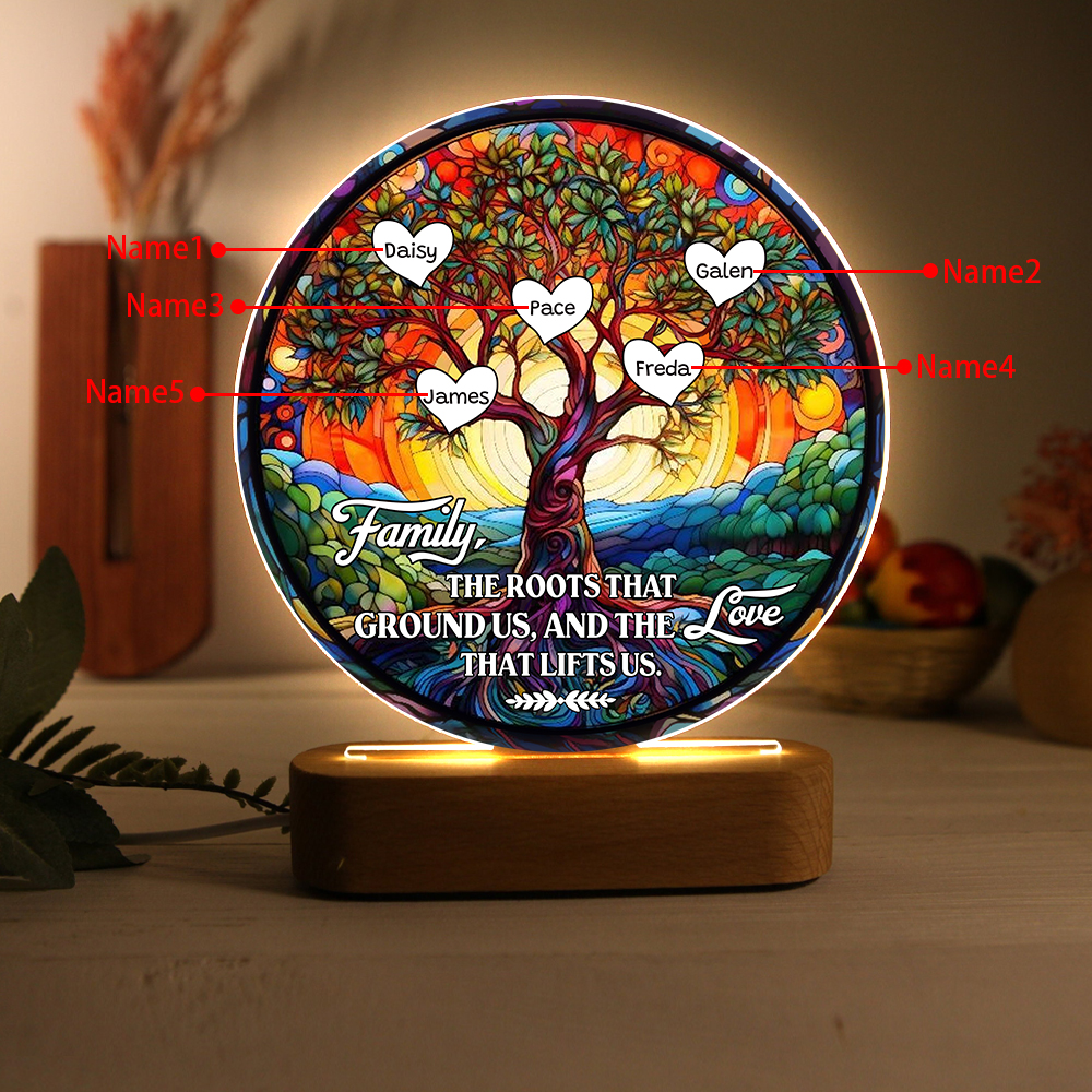 5 Names Personalized Tree of Life LED Night Light Family The Roots That Ground Us and the Love That Lifts Us Gift for Grandparents | Lorajewel