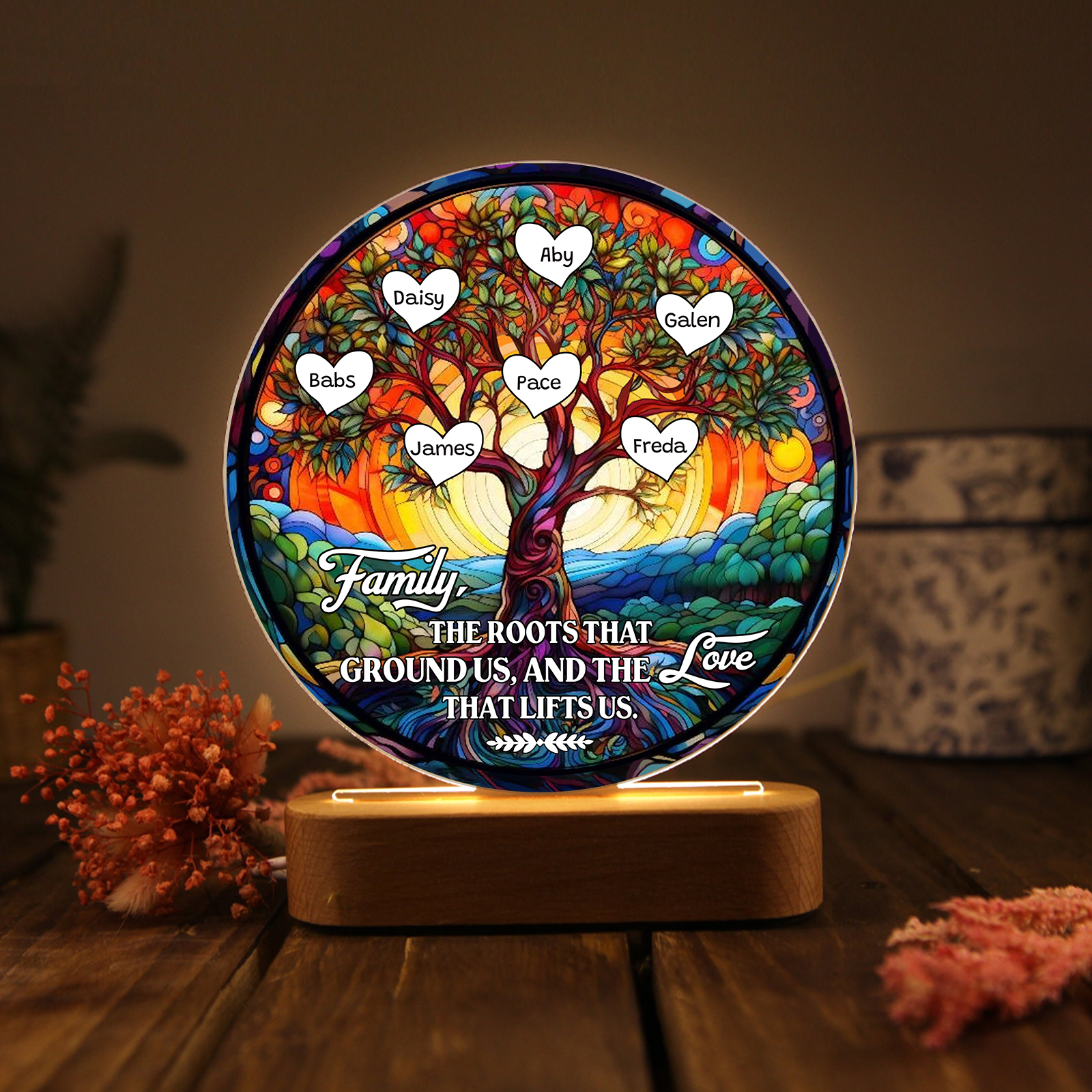 7 Names Personalized Tree of Life LED Night Light Family The Roots That Ground Us and the Love That Lifts Us Gift for Grandparents | Lorajewel