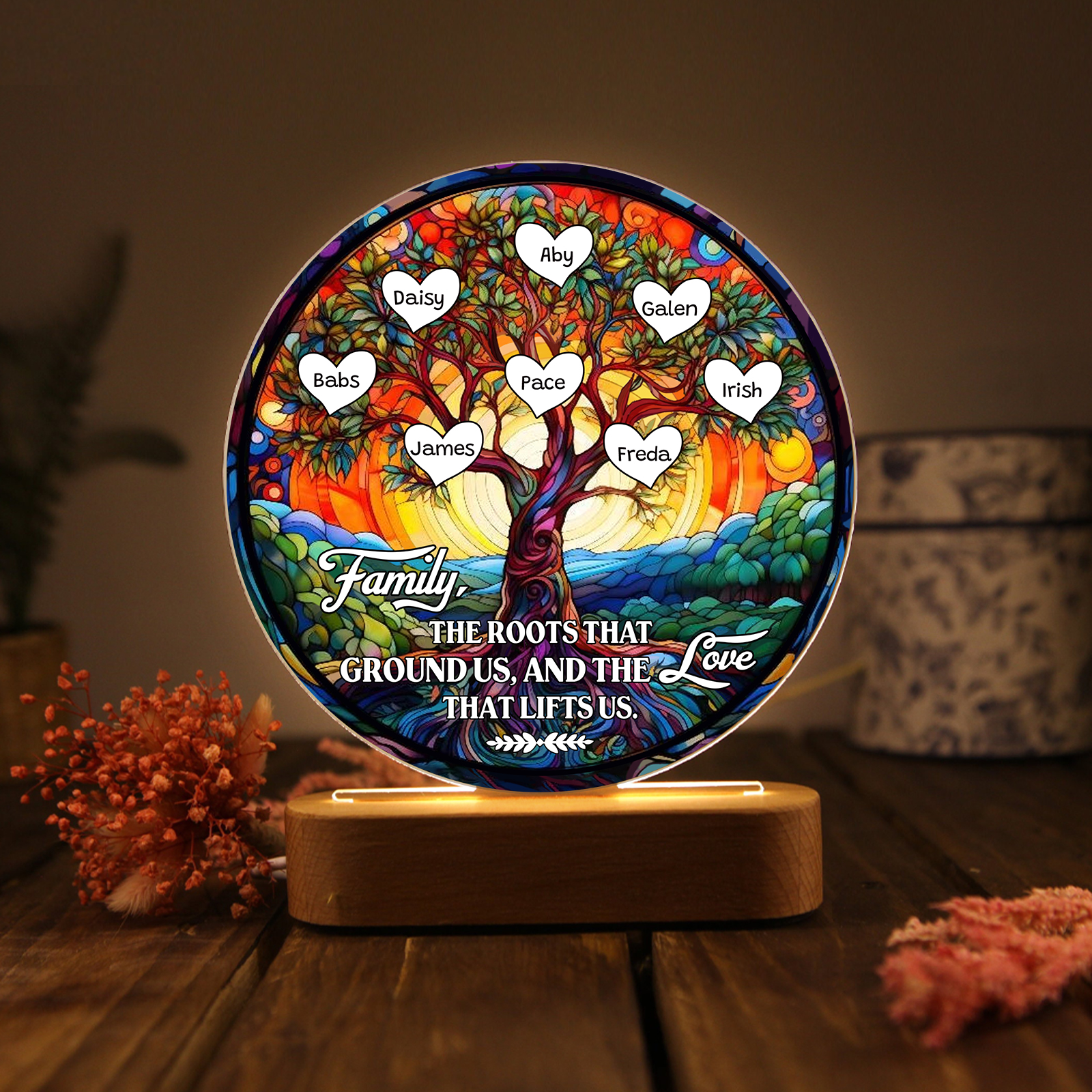 8 Names Personalized Tree of Life LED Night Light Family The Roots That Ground Us and the Love That Lifts Us Gift for Grandparents | Lorajewel