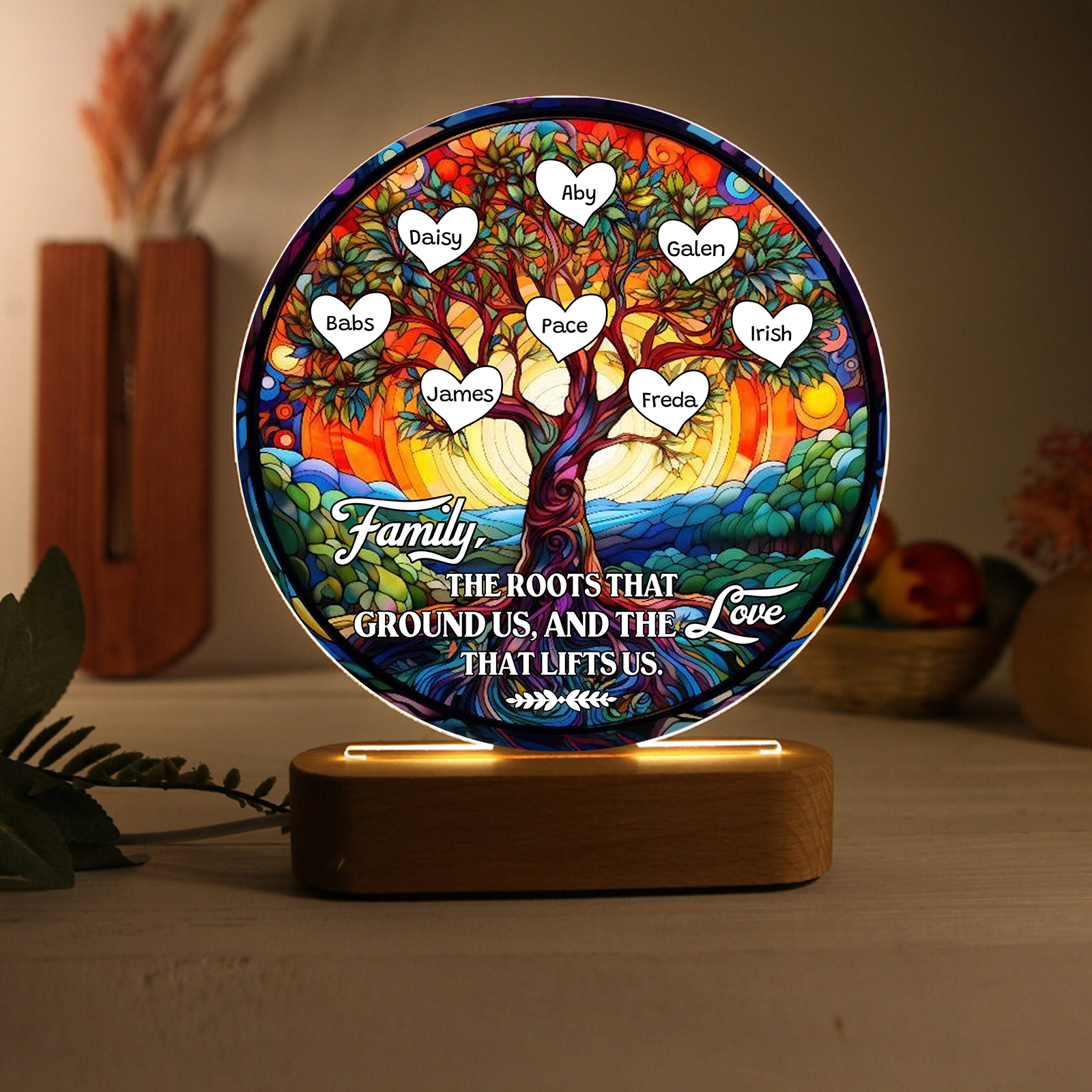 8 Names Personalized Tree of Life LED Night Light Family The Roots That Ground Us and the Love That Lifts Us Gift for Grandparents | Lorajewel