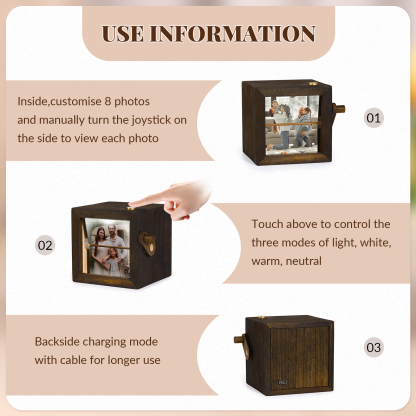 Personalised Wooden Tri-Colour LED Light �C Custom 8 Photos, Black Walnut For Him/Her | Jessemade