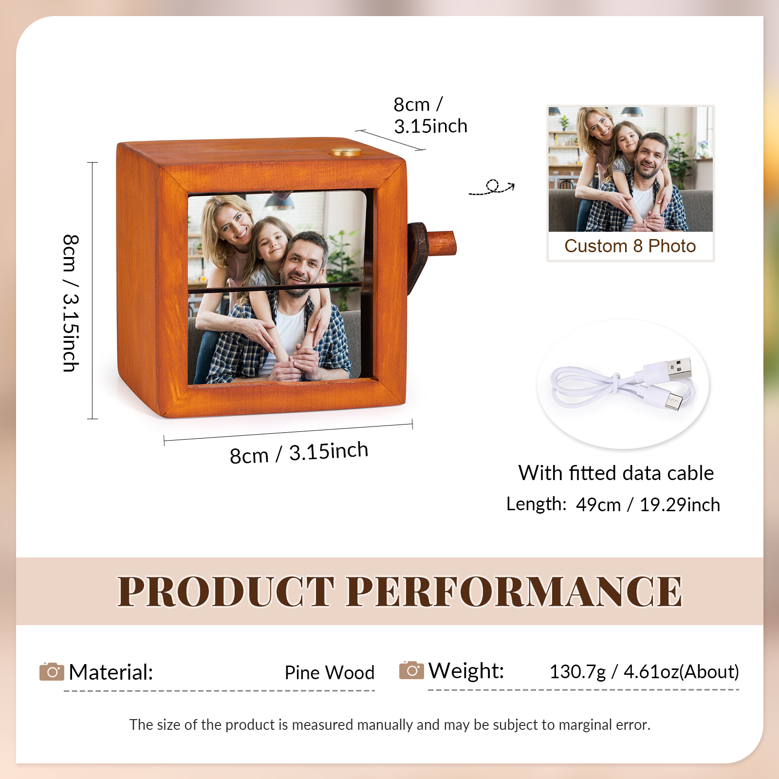 Personalised Wooden Tri-Colour LED Light, Custom 8 Photos Gift For Him/Her | Jessemade