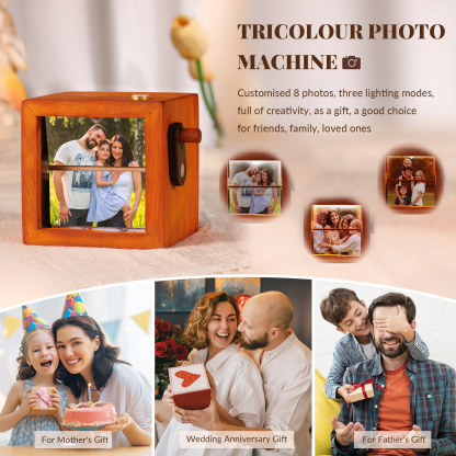 Personalised Wooden Tri-Colour LED Light, Custom 8 Photos Gift For Him/Her | Jessemade