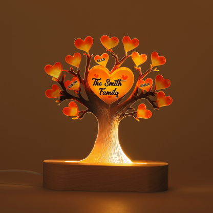 Personalized Family Tree Night Light – LED Lamp with 3 Name & Text – Great Mother’s Day Gift