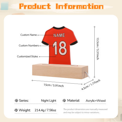 Personalized Football Shirt Night Light – Custom Name and Number – LED Lamp for Bedroom Decor and Gifts | Lorajewel