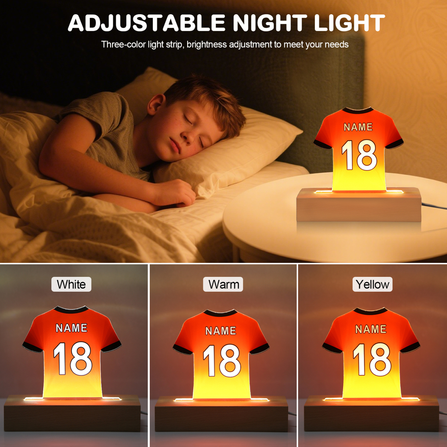 Personalized Football Shirt Night Light – Custom Name and Number – LED Lamp for Bedroom Decor and Gifts | Lorajewel