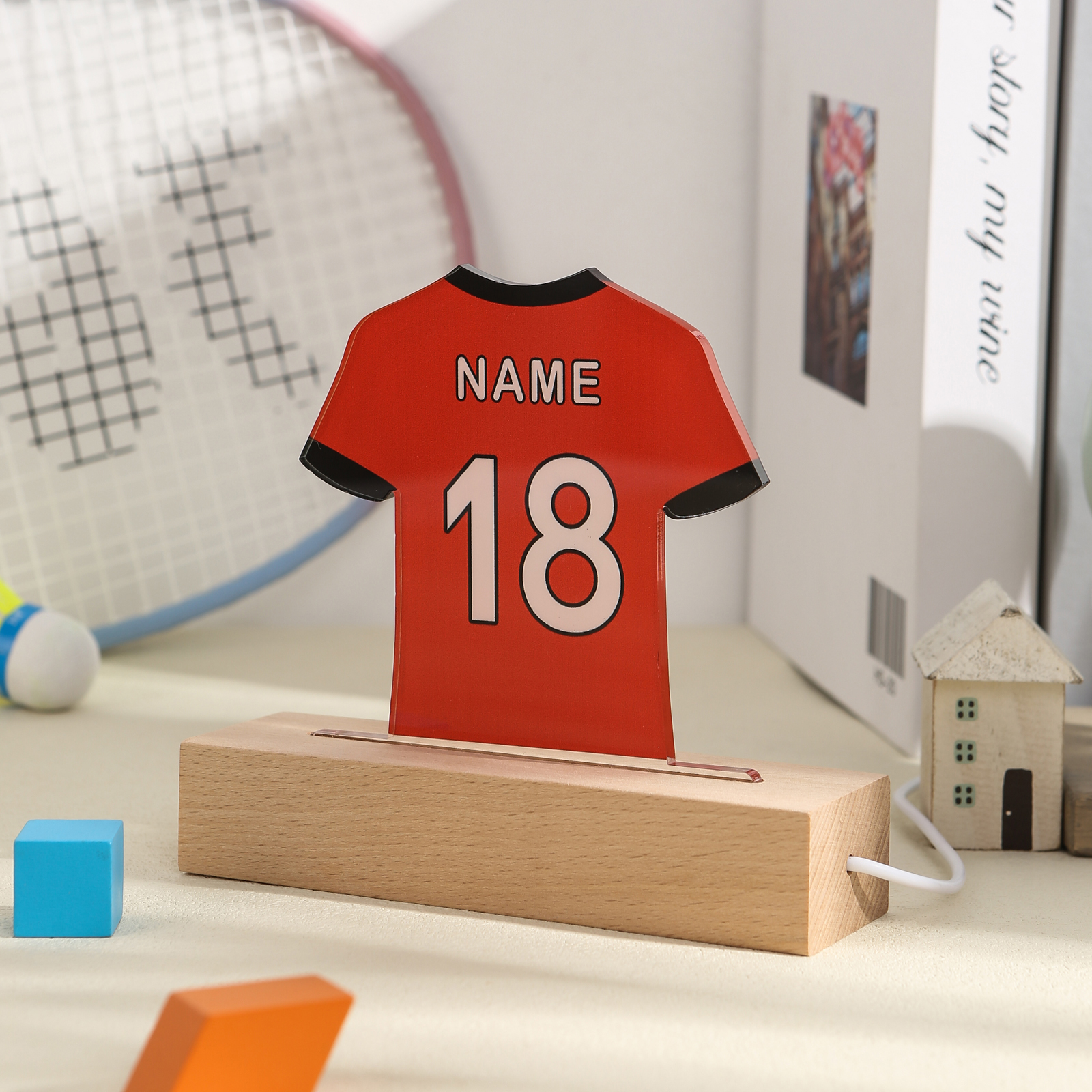 Personalized Football Shirt Night Light – Custom Name and Number – LED Lamp for Bedroom Decor and Gifts | Lorajewel