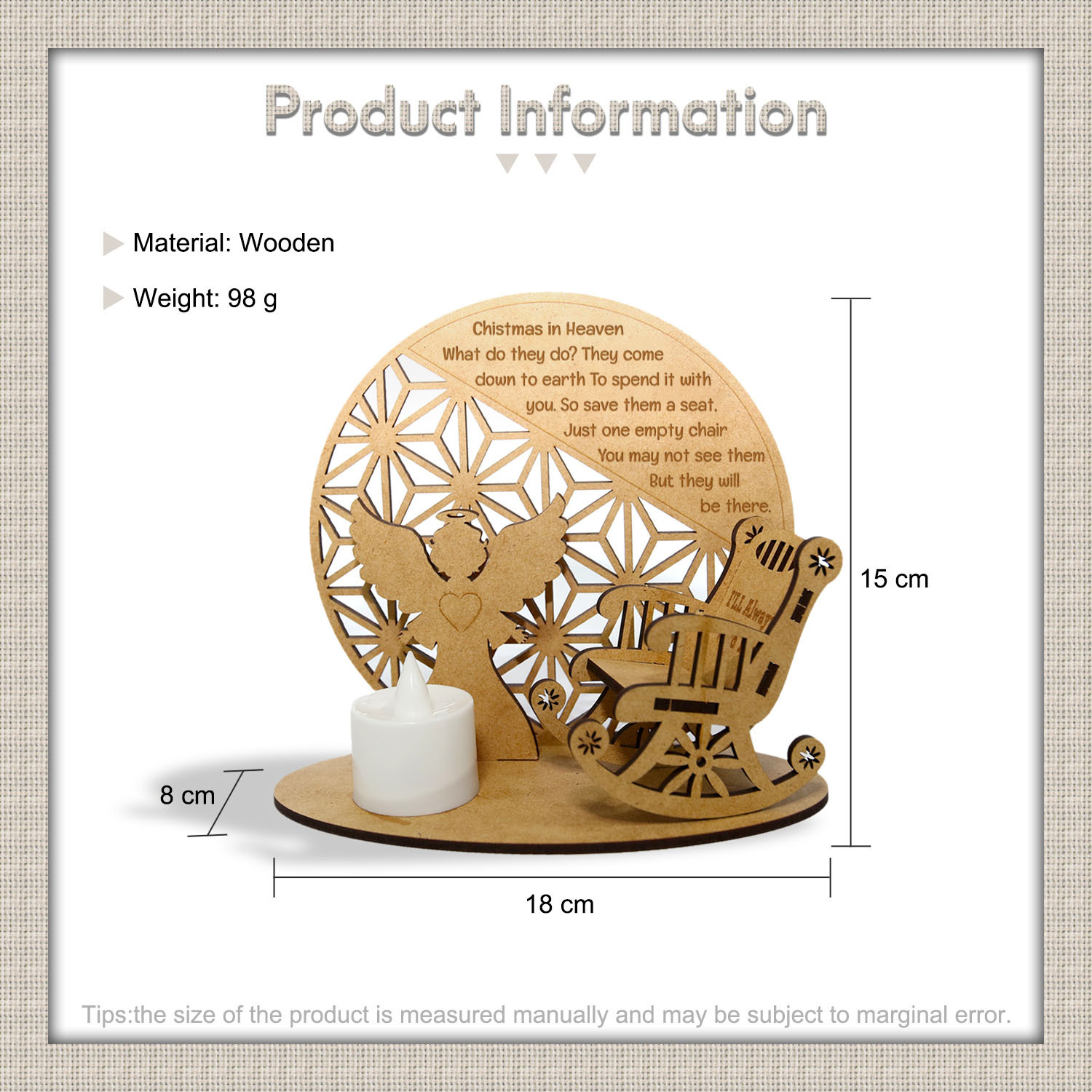 Personalized Christmas in Heaven Rocking Chair Ornament Memorial Tabletop Plaque