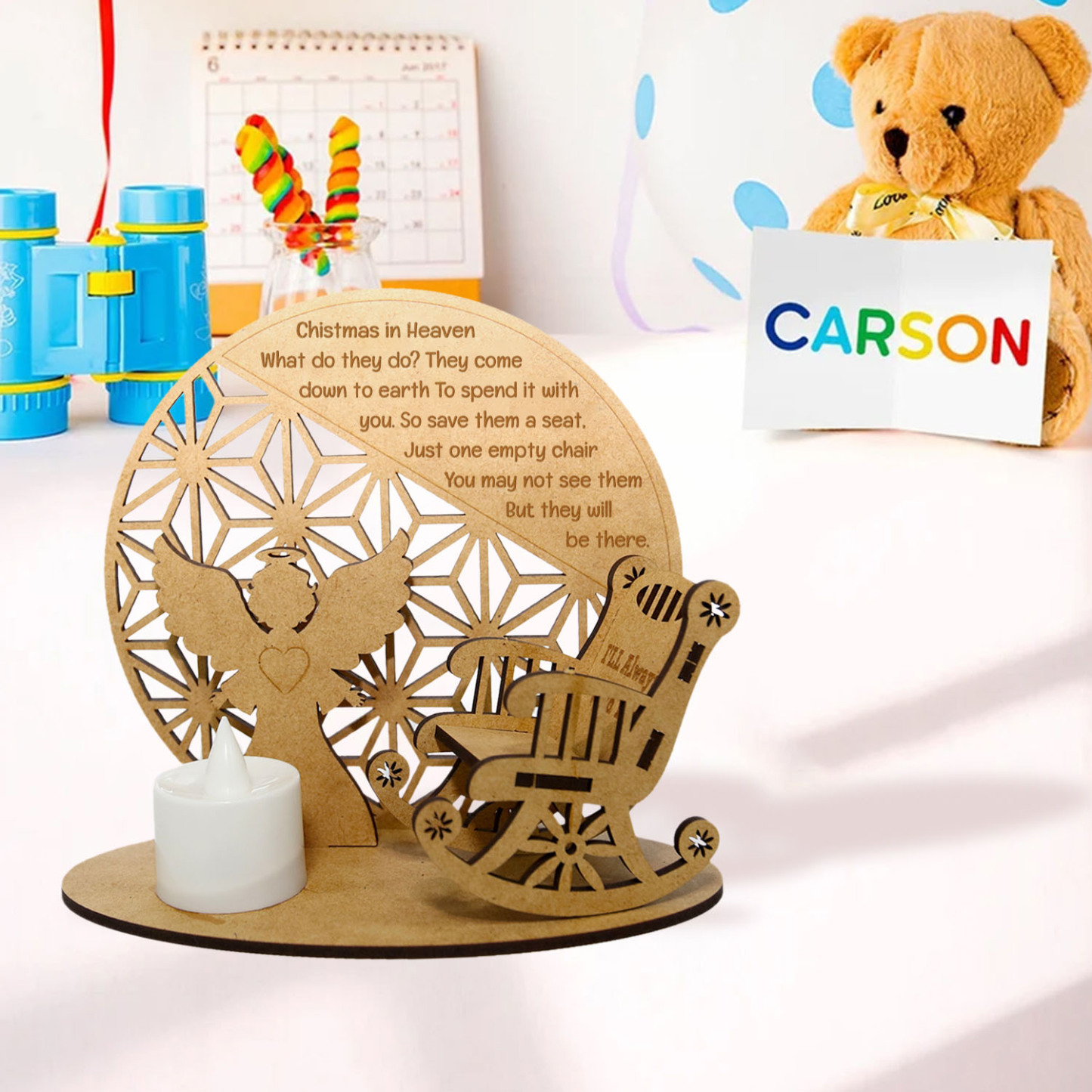 Personalized Christmas in Heaven Rocking Chair Ornament Memorial Tabletop Plaque