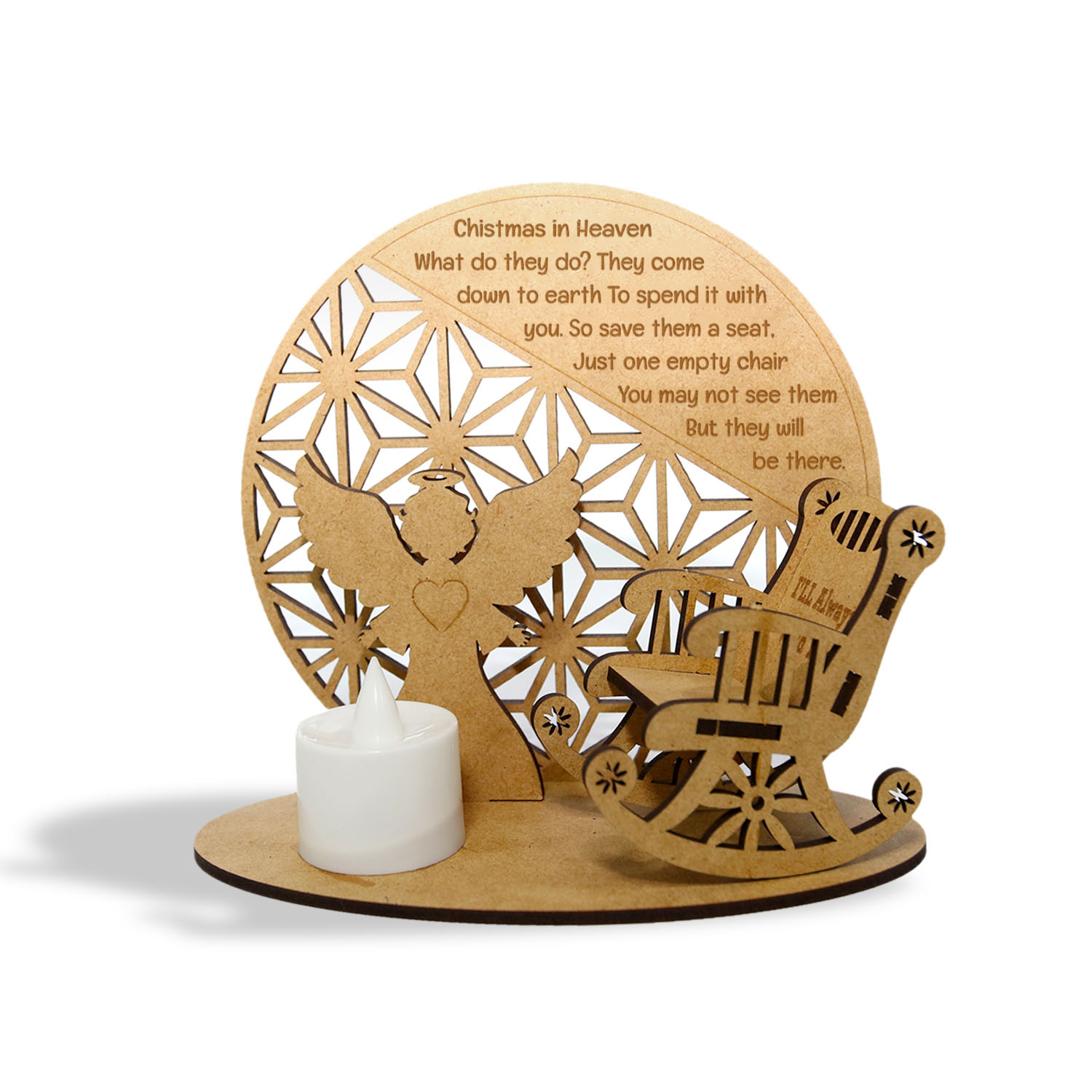 Personalized Christmas in Heaven Rocking Chair Ornament Memorial Tabletop Plaque