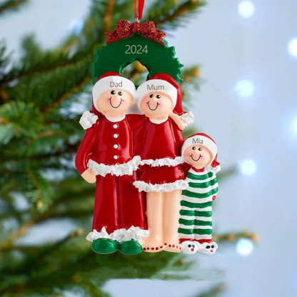 Personalized Family Pajamas Christmas Ornament Custom 3 Names Hanging Ornament Gifts For Family