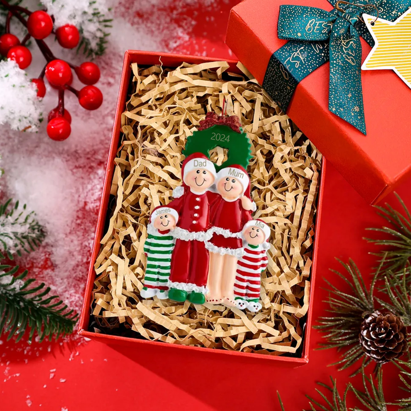 Personalized Family Pajamas Christmas Ornament Custom 4 Names Hanging Ornament Gifts For Family