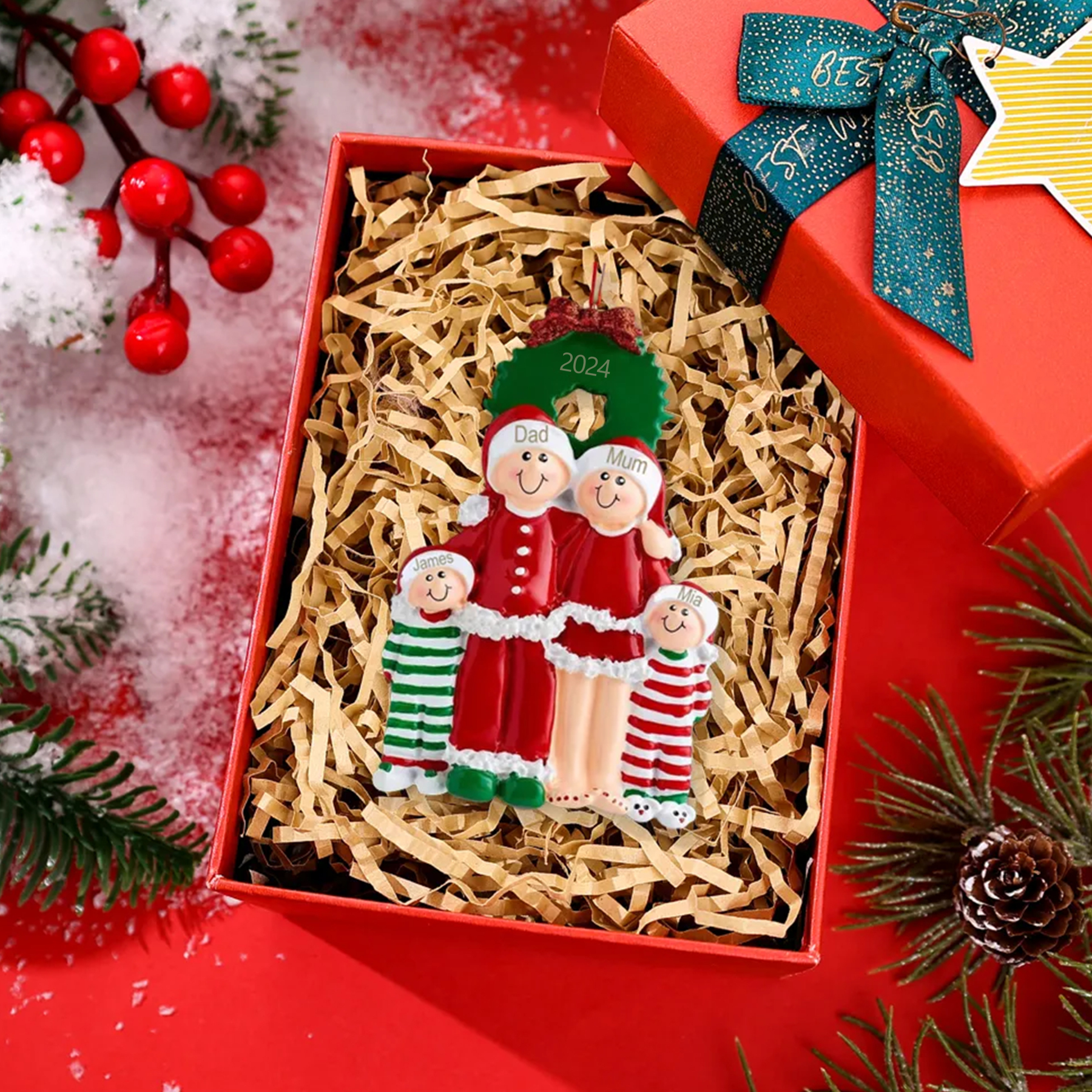 Personalized Family Pajamas Christmas Ornament Custom 4 Names Hanging Ornament Gifts For Family