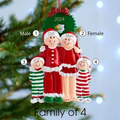 Personalized Family Pajamas Christmas Ornament Custom 4 Names Hanging Ornament Gifts For Family