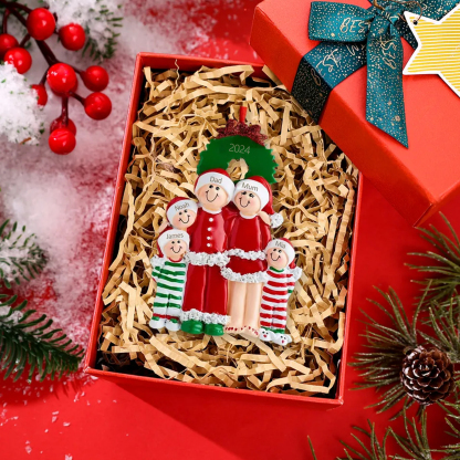 Personalized Family Pajamas Christmas Ornament Custom 5 Names Hanging Ornament Gifts For Family