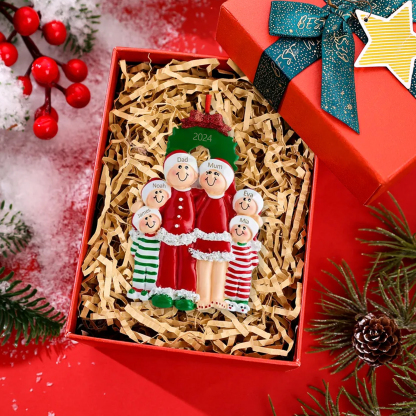 Personalized Family Pajamas Christmas Ornament Custom 6 Names Hanging Ornament Gifts For Family